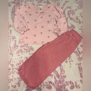 Rabbit + Bear Organic Cotton Pink Matching Set Long Sleeve Top Wide Leg Pants